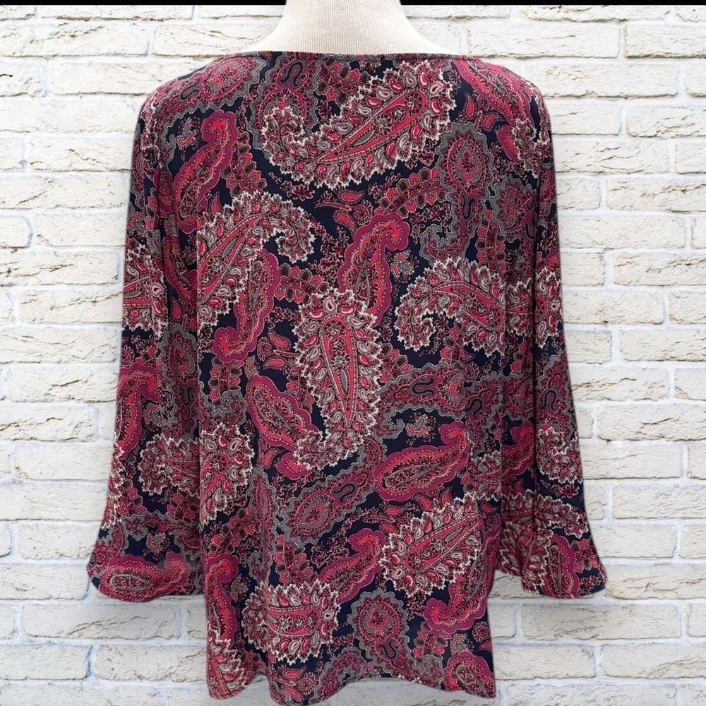 Talbots Paisley 3/4 Bell Sleeve Blouse Top Size Large - Picture 3 of 5